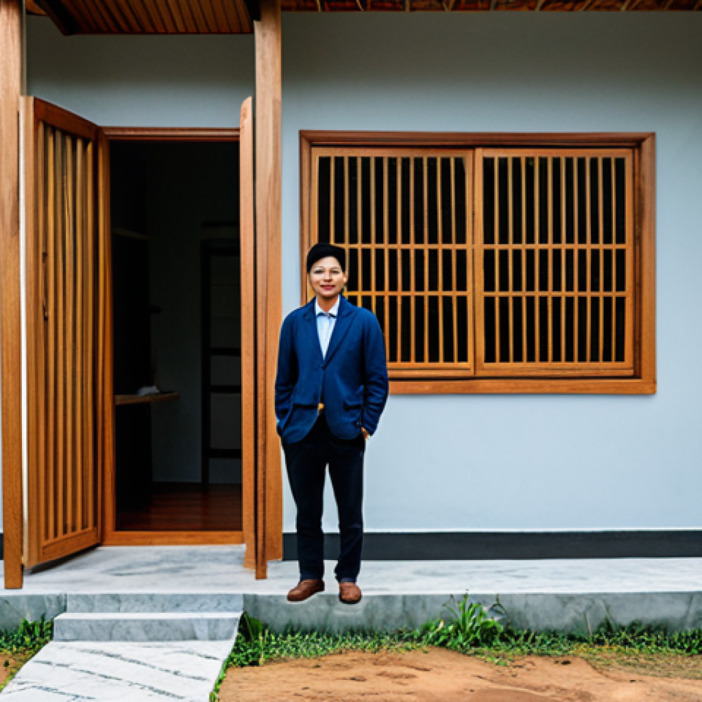 **

"A professional architect, fully clothed in a modest business casual outfit, standing in front of a newly designed, sustainable house in the Vietnamese countryside, appropriate attire, safe for work, perfect anatomy, natural proportions, professional photography, high resolution, family-friendly"

**