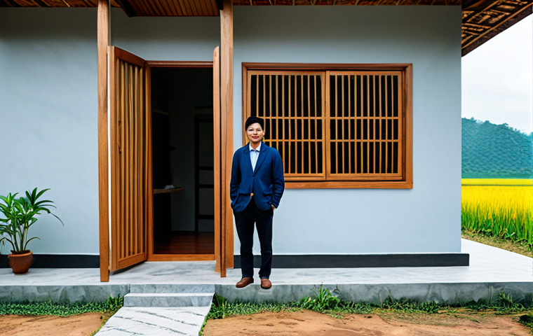 **

"A professional architect, fully clothed in a modest business casual outfit, standing in front of a newly designed, sustainable house in the Vietnamese countryside, appropriate attire, safe for work, perfect anatomy, natural proportions, professional photography, high resolution, family-friendly"

**