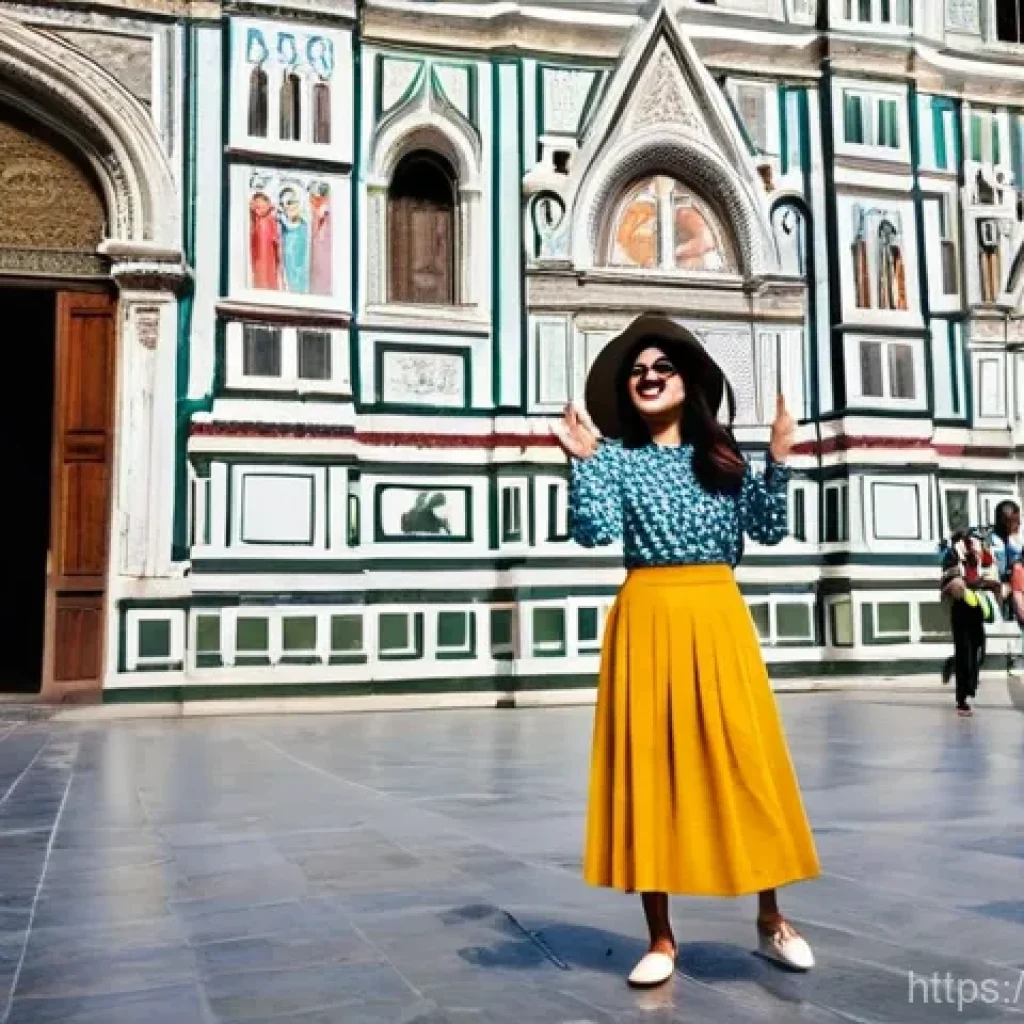 이탈리아어를 활용한 직업과 진로 - **Prompt:** A vibrant and sunny scene in Florence, Italy. A cheerful and articulate Vietnamese femal...