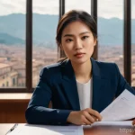 이탈리아어 법률 및 계약 용어 - A young Vietnamese woman in her late 20s, with a determined yet slightly overwhelmed expression, is ...