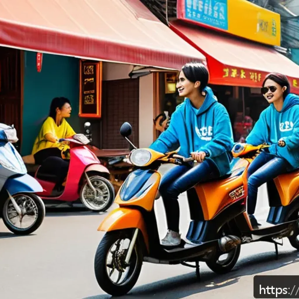 이탈리아어 유행어 및 신조어 - A vibrant urban scene in Vietnam showcasing diverse young people creatively using modern slang in th...