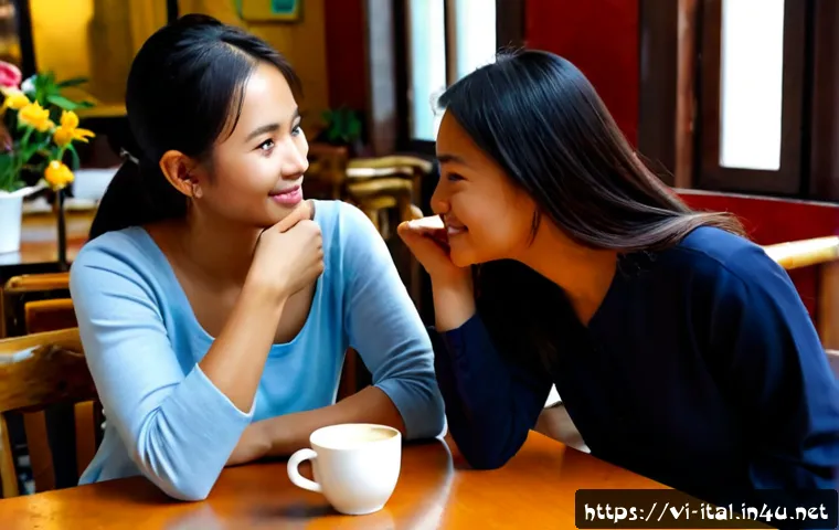 Home 17 이탈리아어 연애 및 감정 표현 - Photorealistic Italian language conversation lesson in a cozy café in Ho Chi Minh City, Vietnamese y...